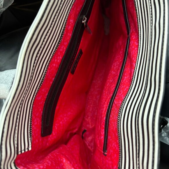 Stella & Dot Madison Tech Tote Shoulder Bag EXPANDABLE Black & White Stripes NEW - Picture 4 of 12